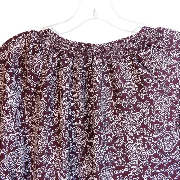 Gap Plum Smock Tie Blouse Womens Long Sleeve M 100% Polyester Paisley Print EUC - Picture 10 of 14